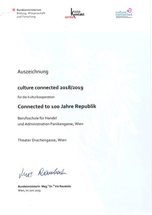 Auszeichnung fr Kulturkooperation 2018/2019  Connected to 100 Jahre Republik